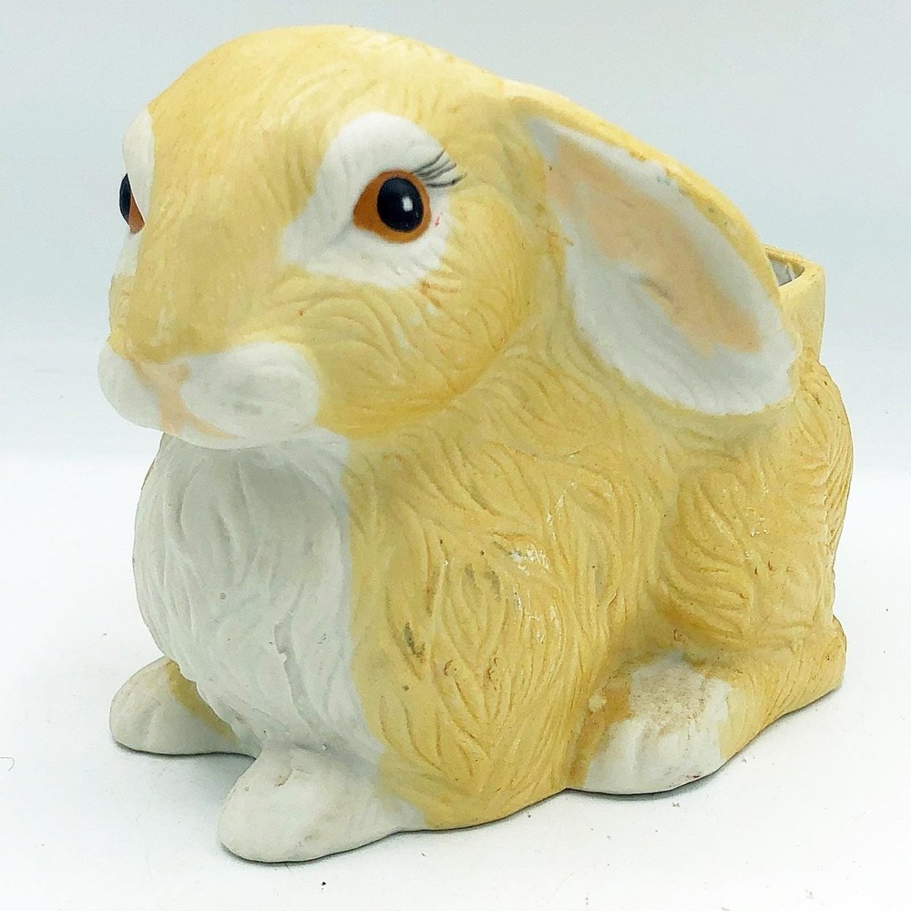 Tan and White Bunny Rabbit Ceramic Planter